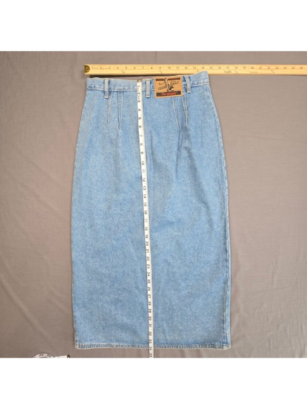 Vintage 90s Y2K No Excuses Denim Maxi Skirt Size 11/12 Button Front Light Wash - Picture 4 of 4